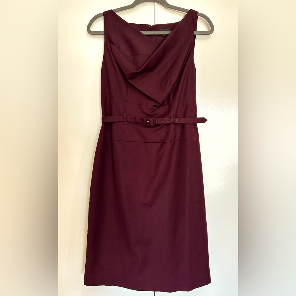 Ann Taylor Burgundy Sleeveless Sheath Dress with Belt